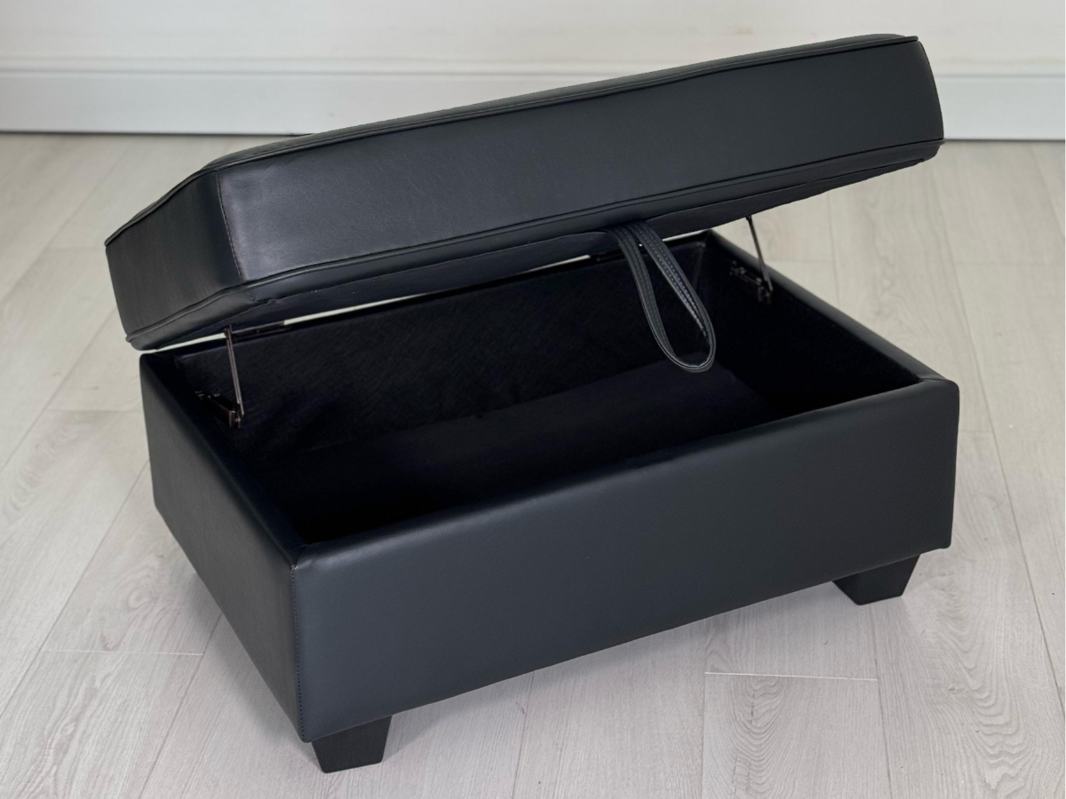 recliner sofa black leather pay weekly couch leather footstool