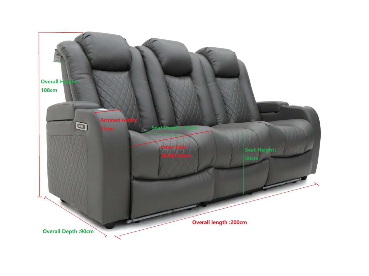 3 seater electric recliner sofa leather