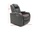 Tech 8 Smart Cinema Recliner Armchair Black Aire Leather with USB Port, Blue LED, Massager, Cup Holder and Tray Table