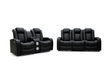Tech 8 Smart 3+2 Cinema Recliner Sofa Set Black Faux Leather