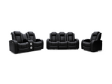 Tech 8 Smart Cinema Recliner Armchair Black Aire Leather with USB Port, Blue LED, Massager, Cup Holder and Tray Table