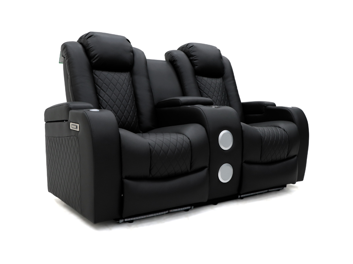 Tech 8 Smart 2 seater electric recliner sofa black leather