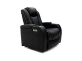 Tech 8 Smart Cinema Recliner Armchair Black Aire Leather with USB Port, Blue LED, Massager, Cup Holder and Tray Table