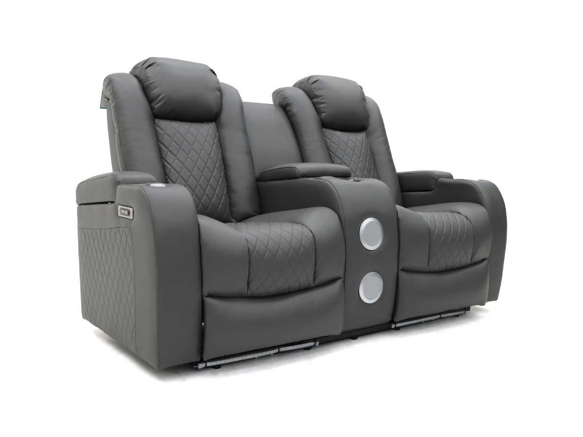 Tech 8 Smart Cinema 2 seater electric recliner sofa grey leather