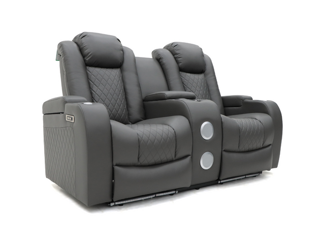 Tech 8 Smart Cinema 2 seater electric recliner sofa grey leather