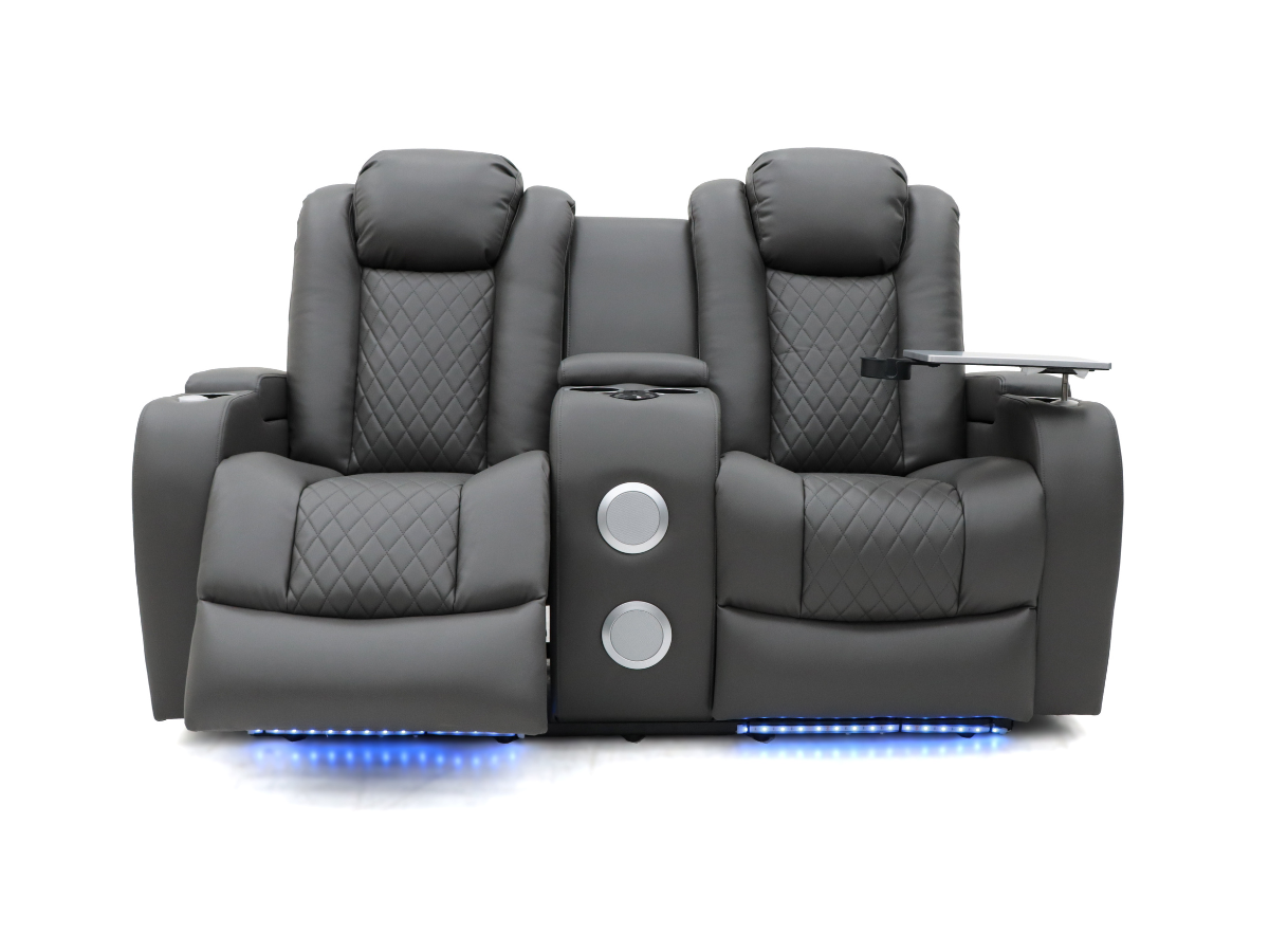 Tech 8 Smart Cinema 2 seater electric recliner sofa grey leather