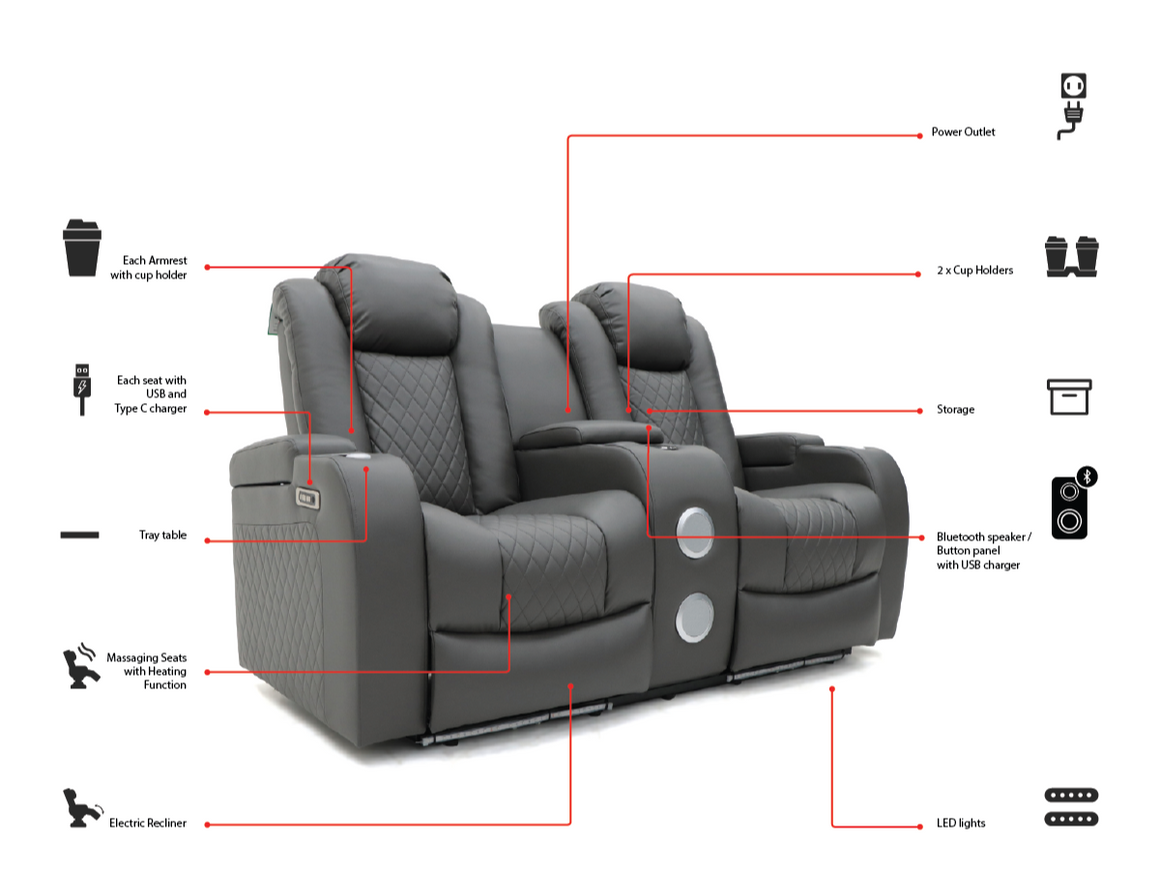 Tech 8 Smart 3+2+1 Grey Recliner Sofa Set | Electric Recliner Sofas