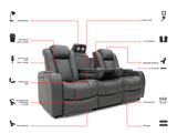 electric recliner 3 seater sofa tech 8 smart grey leather features diagram