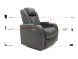 electric recliner armchair tech 8 smart grey leather features diagram