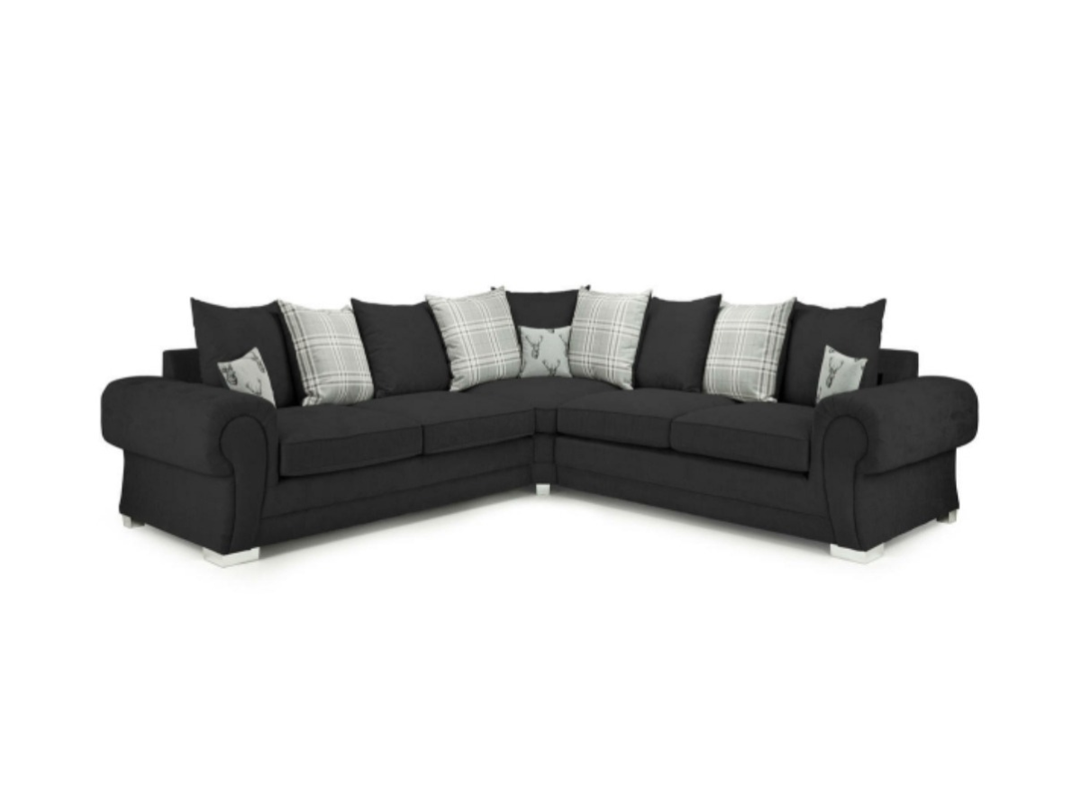 Verona 5 Seater Corner Fabric Black Sofa