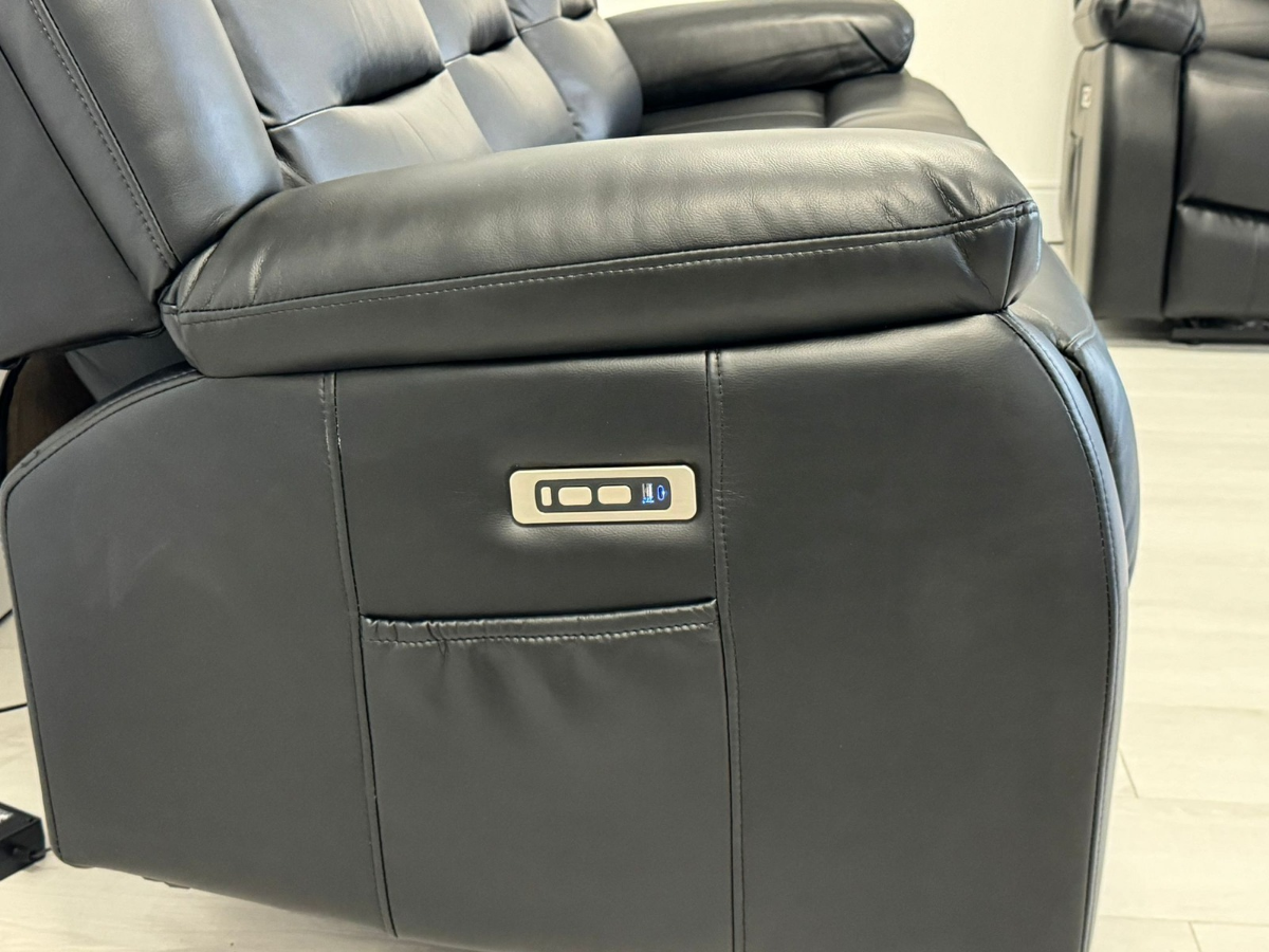 Vinson 3+2+1 Electric Recliner Sofa Set Black Aire Leather