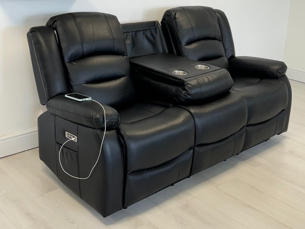 Vinson 3 Seater Electric Recliner Sofa Black Aire Leather