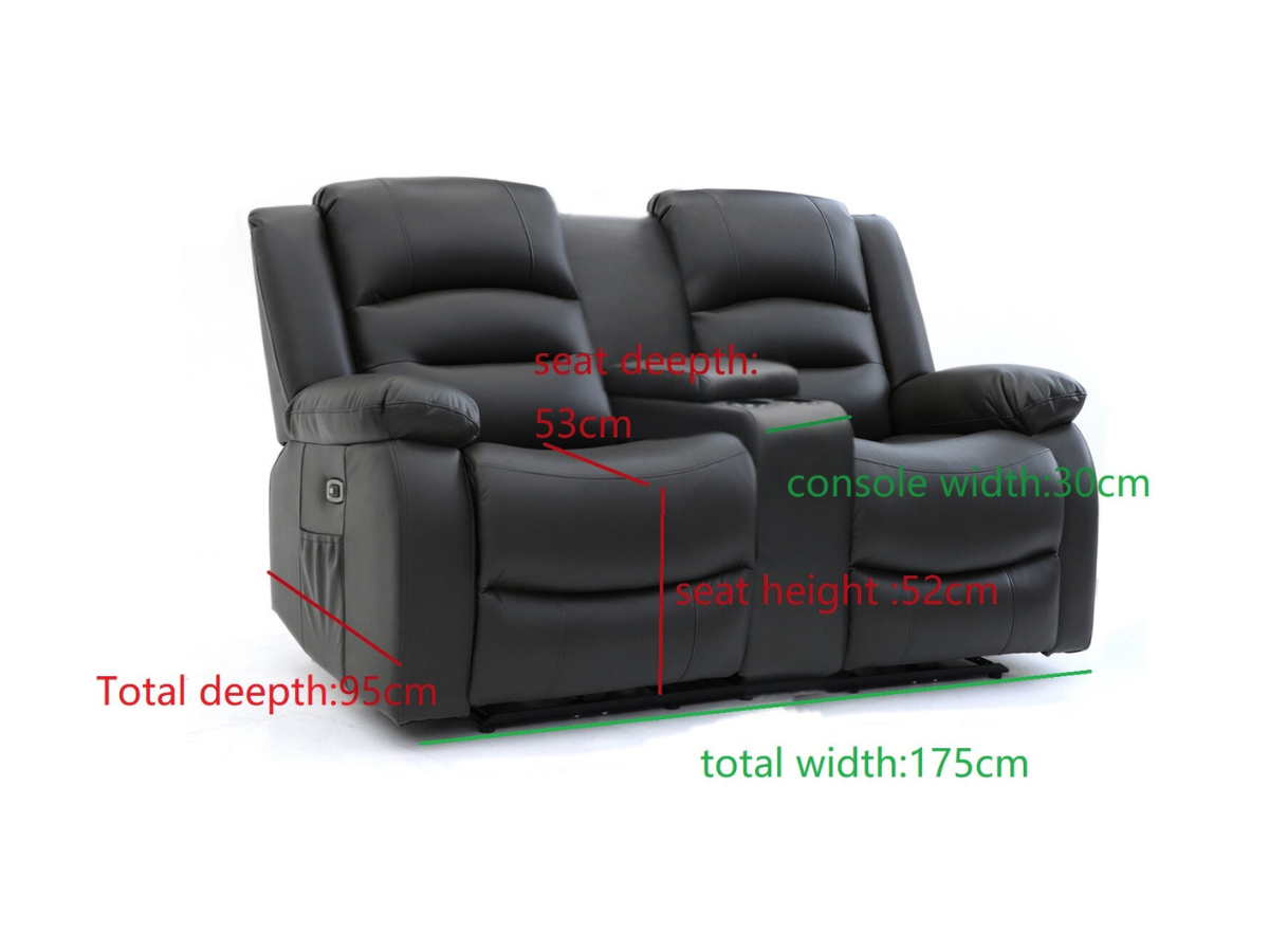Vinson 2 Seater Electric Recliner Sofa Black Faux Leather