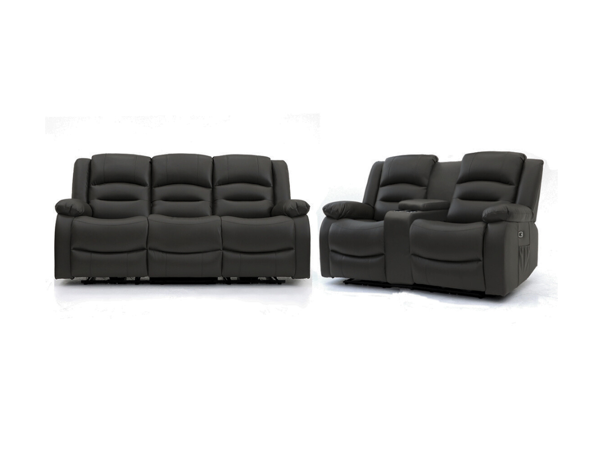 Vinson 3+2 Electric Recliner Sofa Set Black Faux Leather