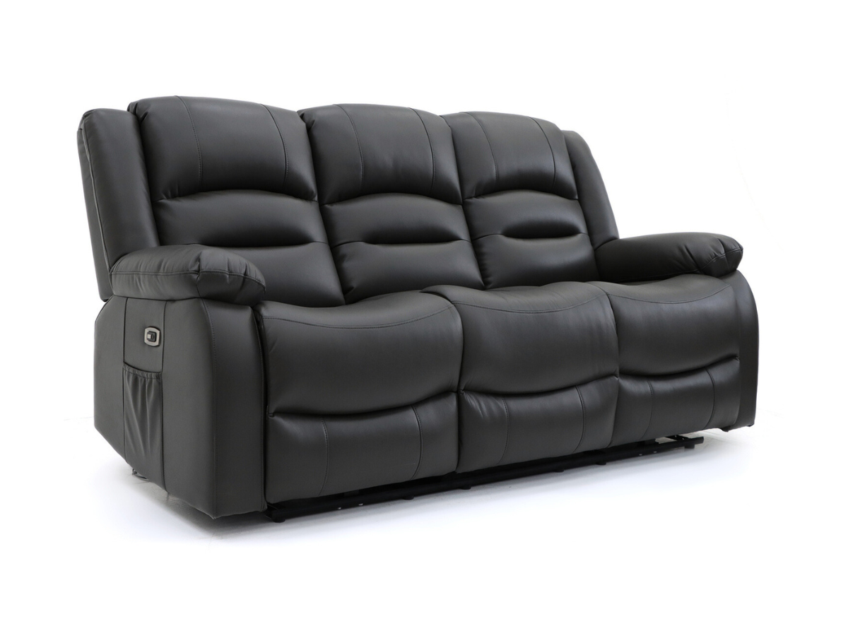 Vinson 3 Seater Electric Recliner Sofa Black Aire Leather