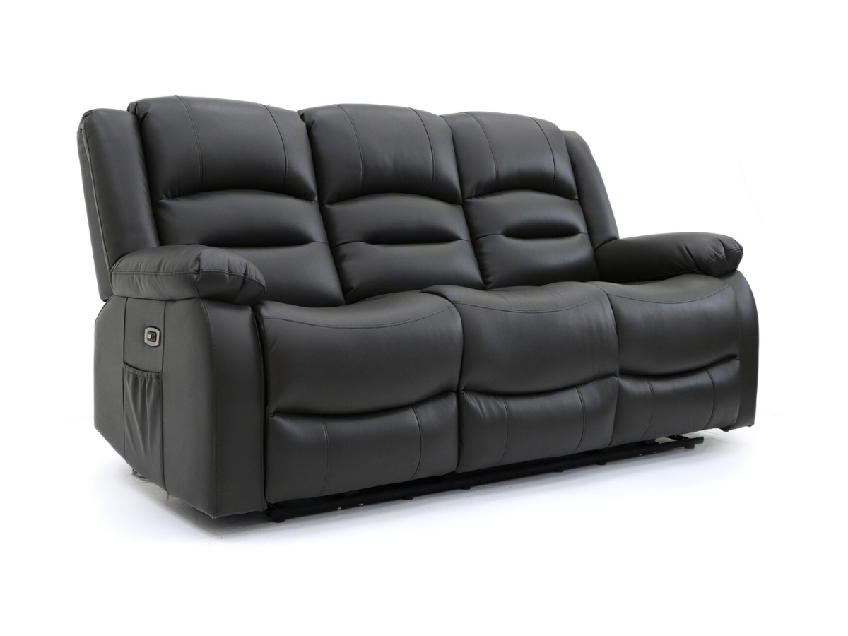 Vinson 3 Seater Electric Recliner Sofa Black Faux Leather