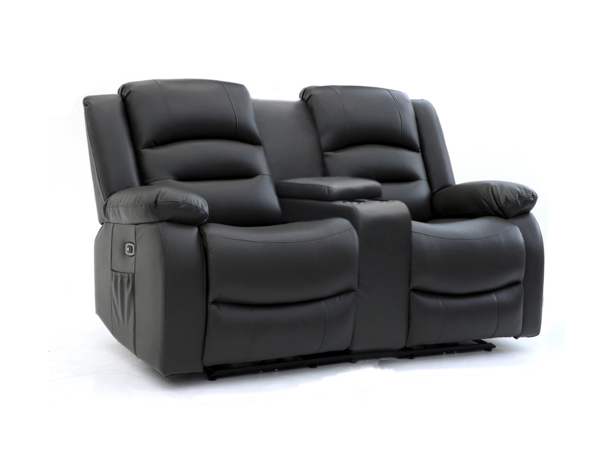 Vinson 2 Seater Electric Recliner Sofa Black Faux Leather