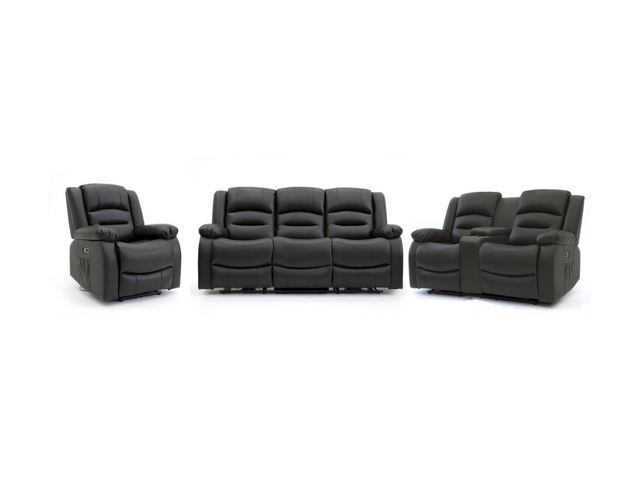 Vinson 3+2+1 Electric Recliner Sofa Set Black Aire Leather