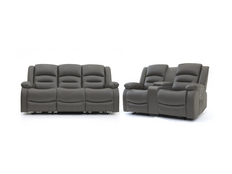 Vinson 3+2 Electric Recliner Sofa Set Grey Faux Leather