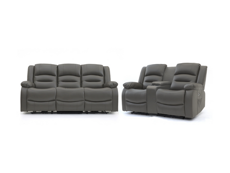 Vinson 3+2 Electric Recliner Sofa Set Grey Faux Leather 