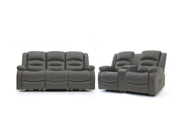 Vinson 3+2 Electric Recliner Sofa Set Grey Faux Leather