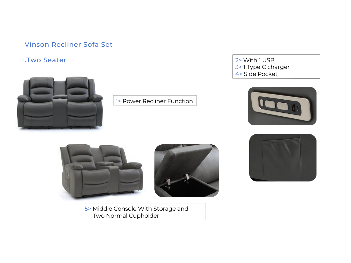 Vinson 2 Seater Electric Recliner Sofa Black Faux Leather