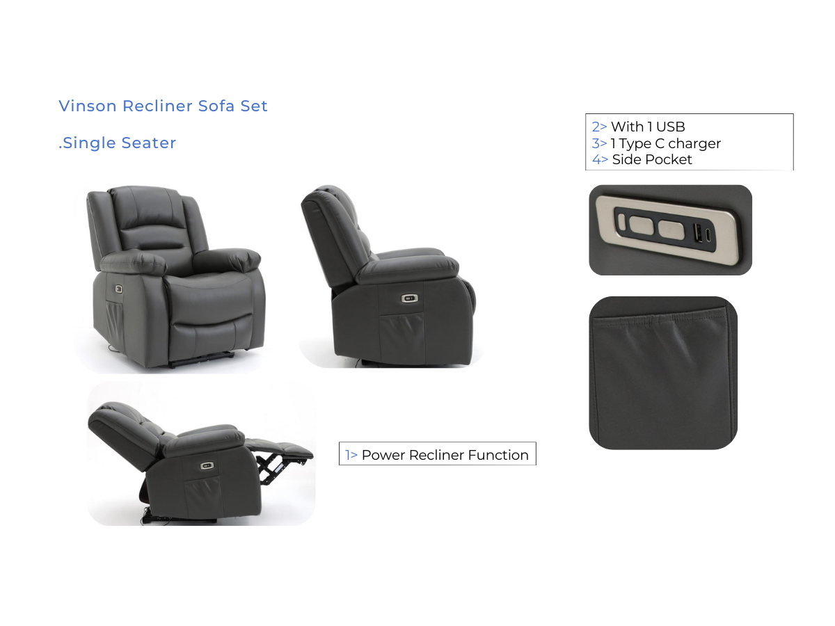 Vinson Electric Recliner Armchair Black Faux Leather
