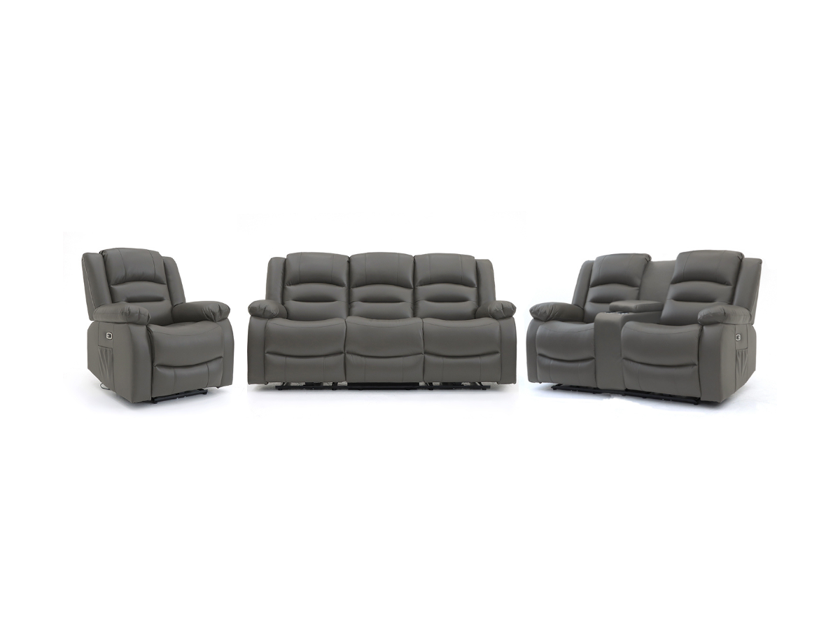 Vinson 3+2+1 Electric Recliner Sofa Set Grey Faux Leather