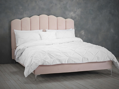 Willow Bed Frame in Shel Pink Plush Velvet