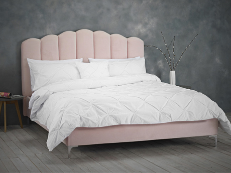Willow Bed Frame in Shell Pink and Soft Silver Velvet
