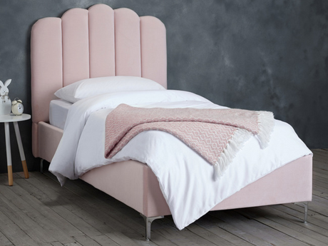 Willow Bed Frame in Shel Pink Plush Velvet