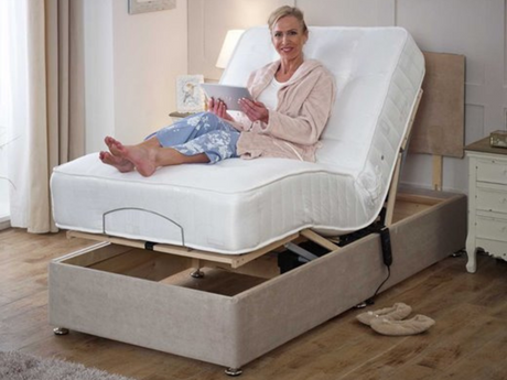 Adjustable Electric Bed Chenille With Pocket Mattress and Headboard Cream