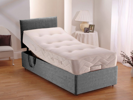 Adjustable Electric Bed Chenille With Pocket Mattress and Headboard Grey