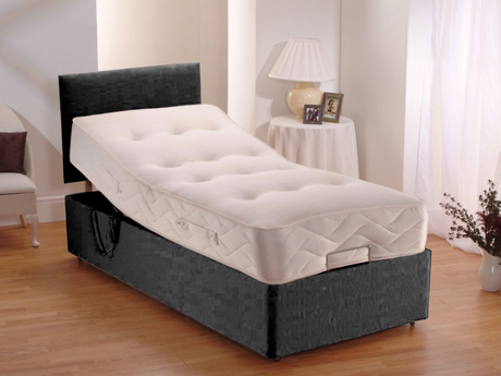 Adjustable Electric Bed Chenille With Pocket Mattress and Headboard Black