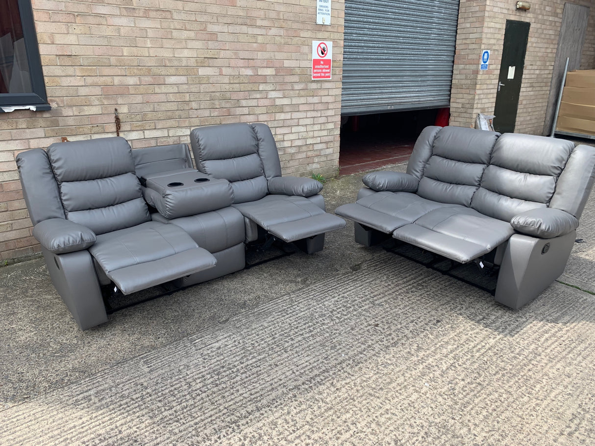 Sorrento 3 seater leather recliner sofa grey