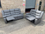 Sorrento 3 seater leather recliner sofa grey