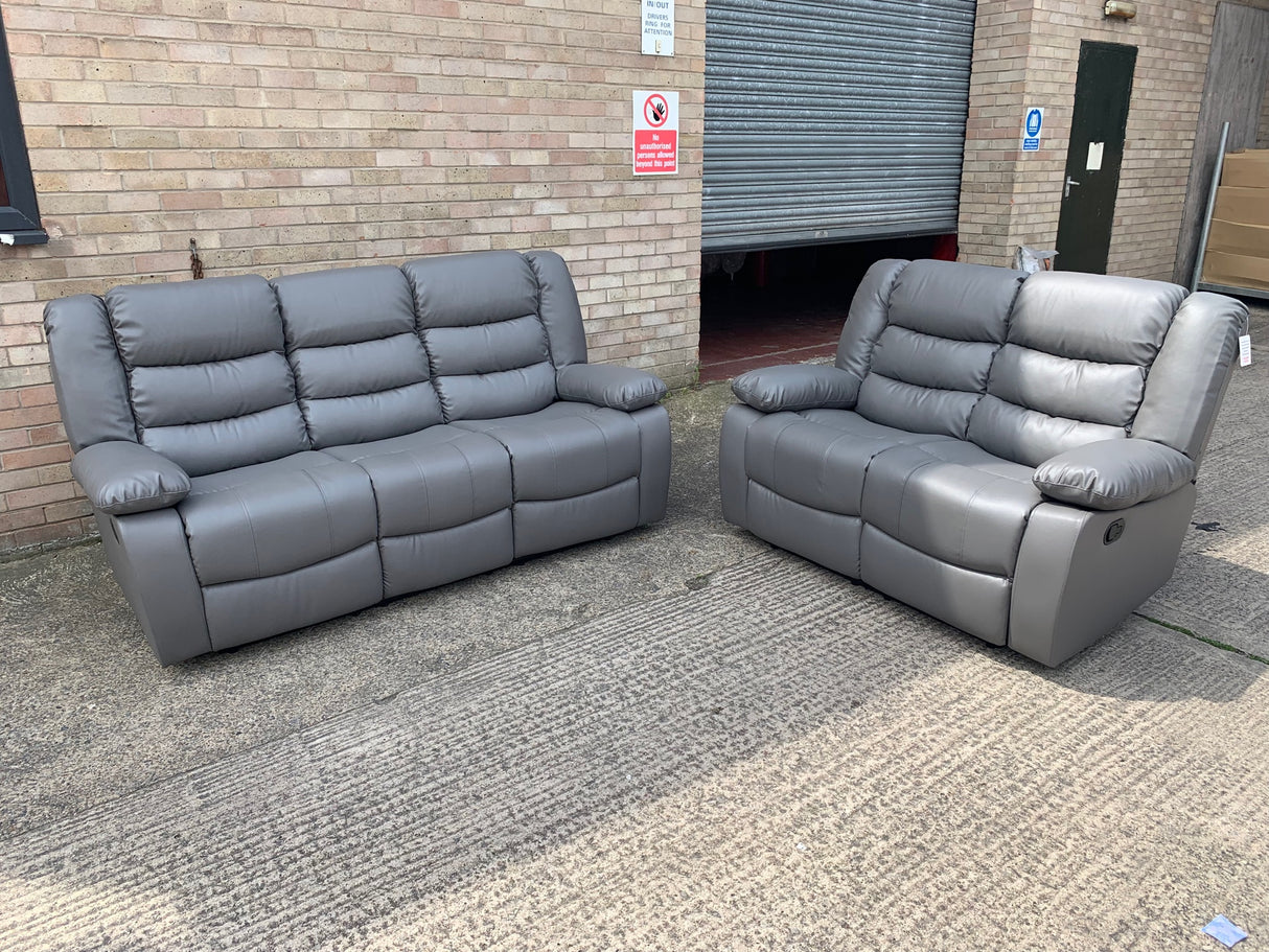 Sorrento 3 seater recliner leather sofa grey