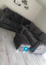 Alaska Corner Full Back Plush Velvet and Footstool Grey