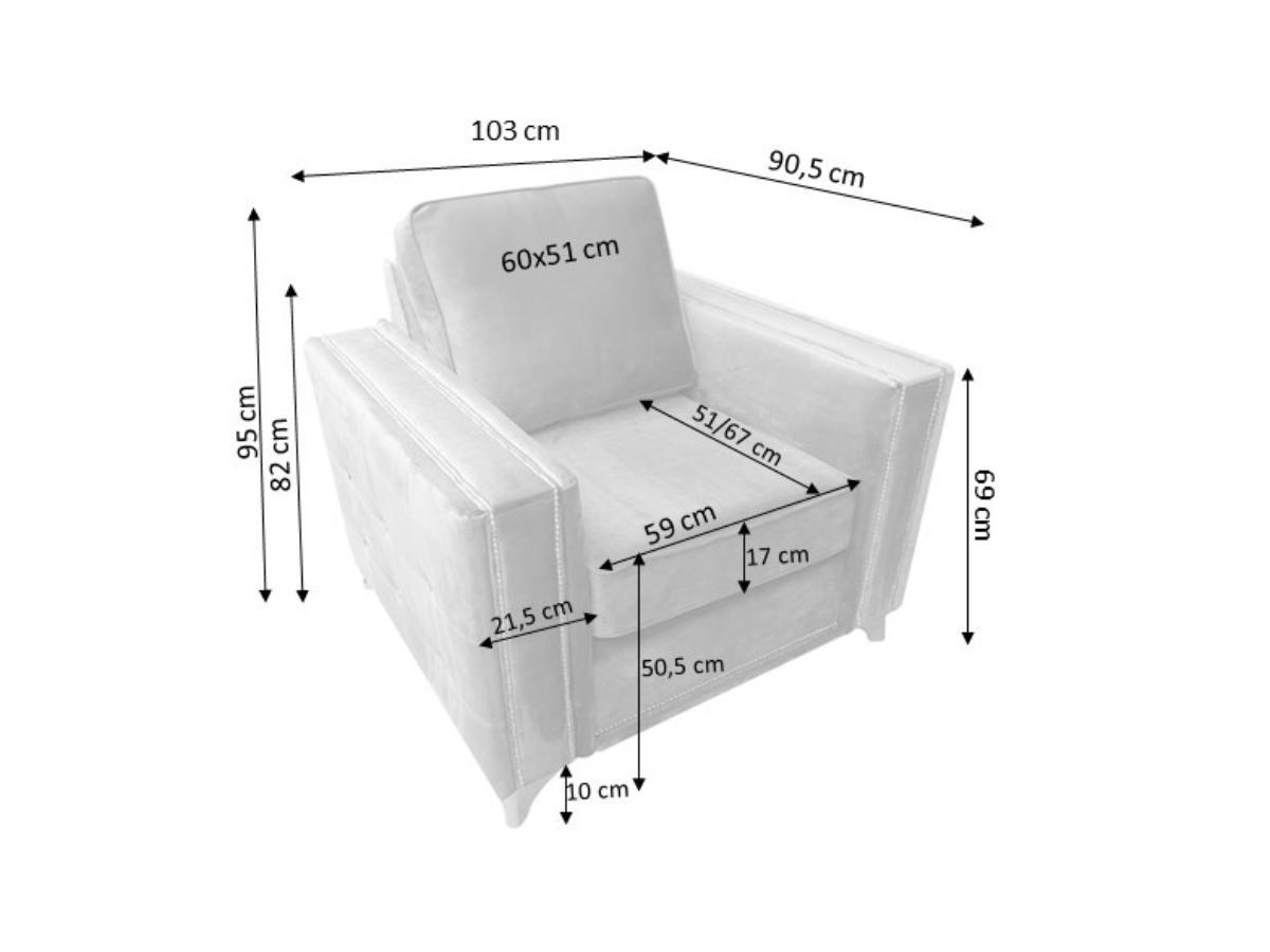 Alaska Armchair Grey Plush Velvet Measurements