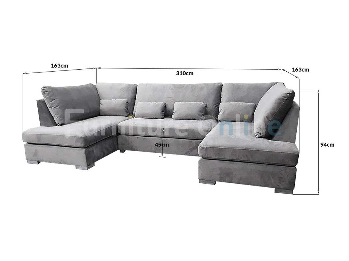 Belgravia U Shape Silver French Velvet Corner Sofa