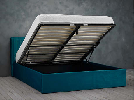 Berli Plush Velvet Storage Bed Teal with Headboard