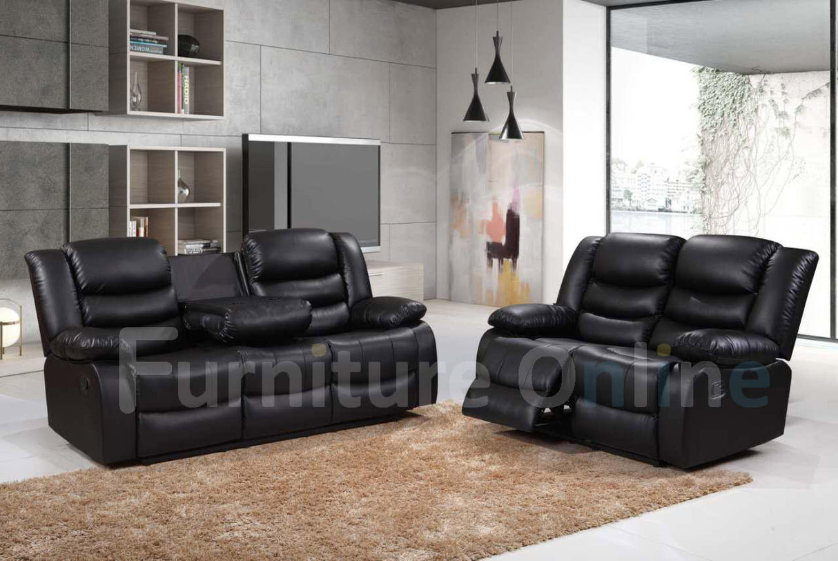 Sorrento 3 seater leather recliner sofa black