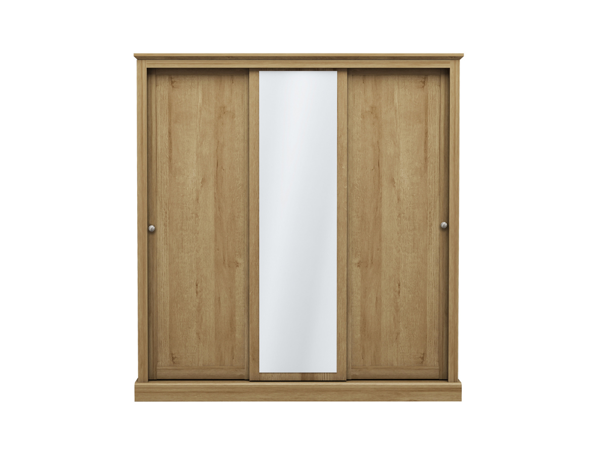 Devonshire Sliding Three Door Wardrobe Oak Mirror