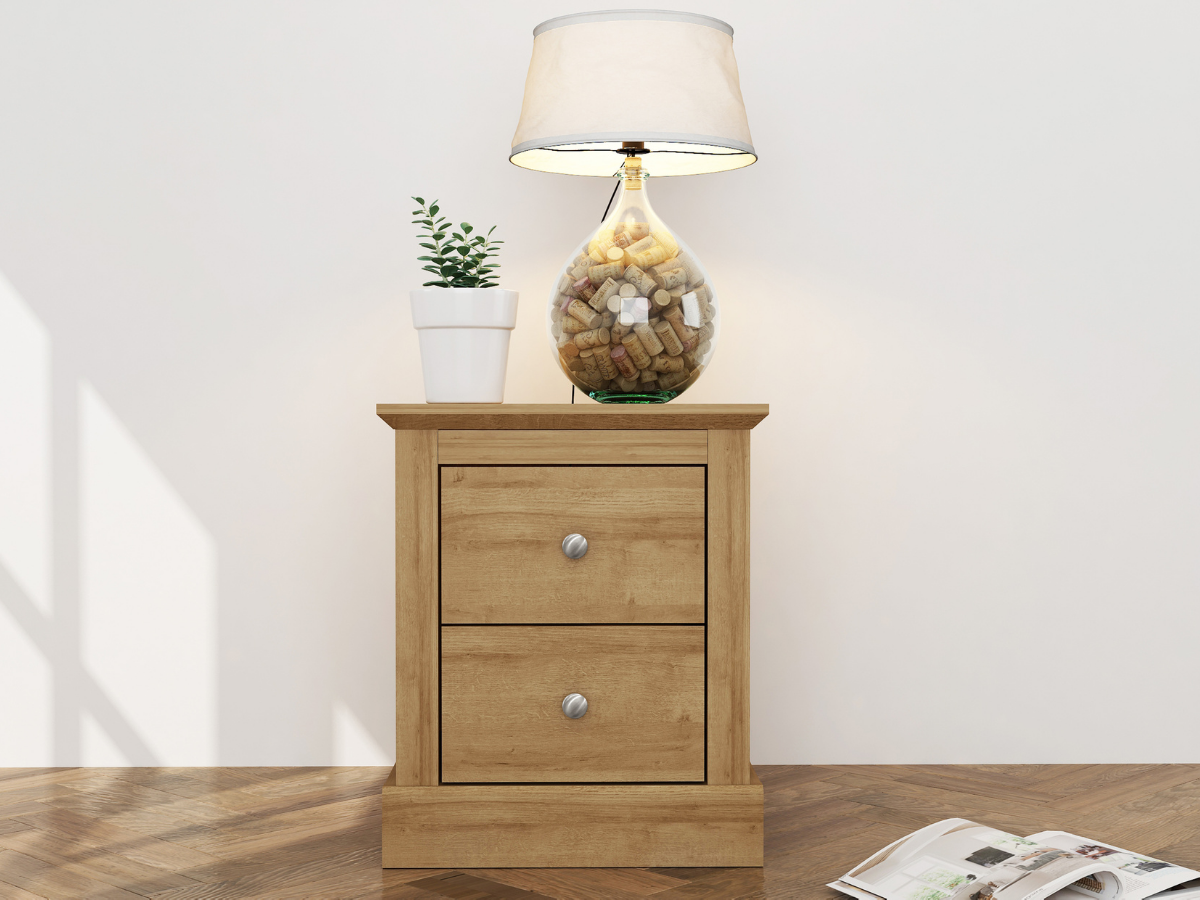 Devonshire Two Drawer Bedside Cabinet Oak
