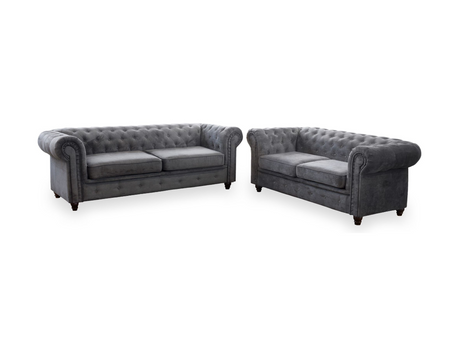 Hablo Chesterfield 3 and 2 Sofa Set Fabric Grey