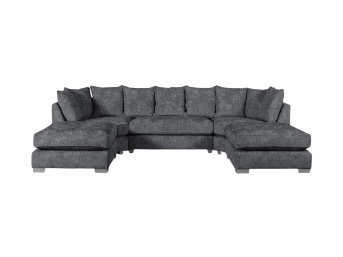 London U Shape Sofa Soft Chenille Charcoal Grey