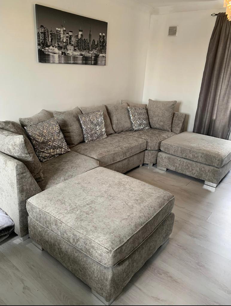 Crushed velvet sales u shaped sofa