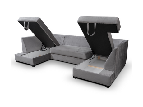 Meridian U Shape Sofa Bed with Storage Plush Velvet Steel