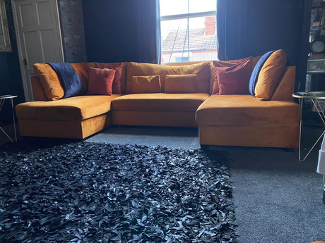 Meridian U Shape Sofa Bed with Storage Plush Velvet Burnt Orange