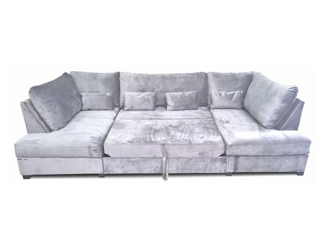 Meridian U Shape Sofa Bed with Storage Plush Velvet Silver